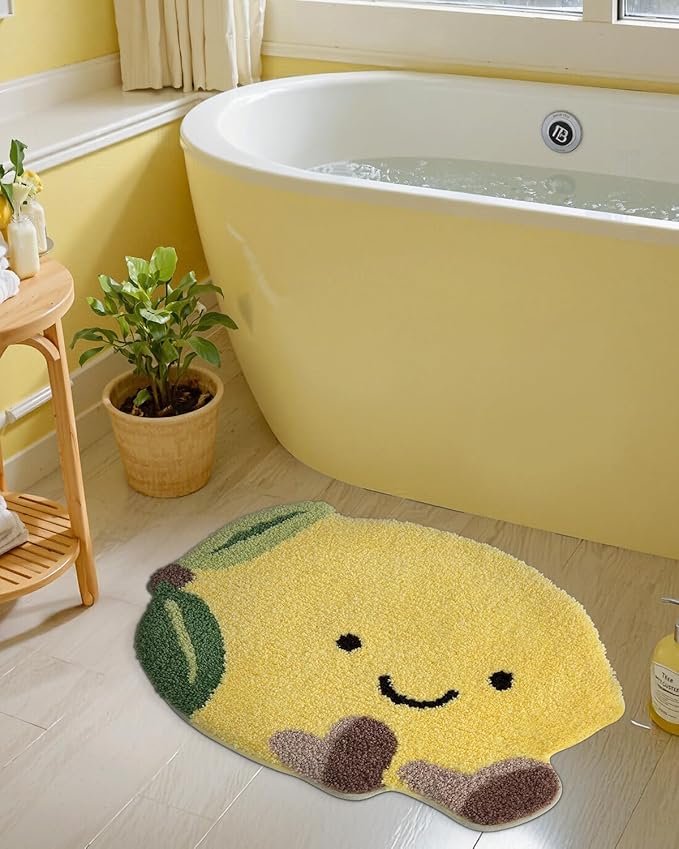 LUMI Cute Bathroom Rugs, Funny Fruit Rug, Soft Plush Fluffy Yellow Bath Mat, Absorbent, Non-Slip for Bathroom, Kitchen Sink, Bedroom, Kid's Bedroom, and Living Room, 19.5"x23.5", Lemmy