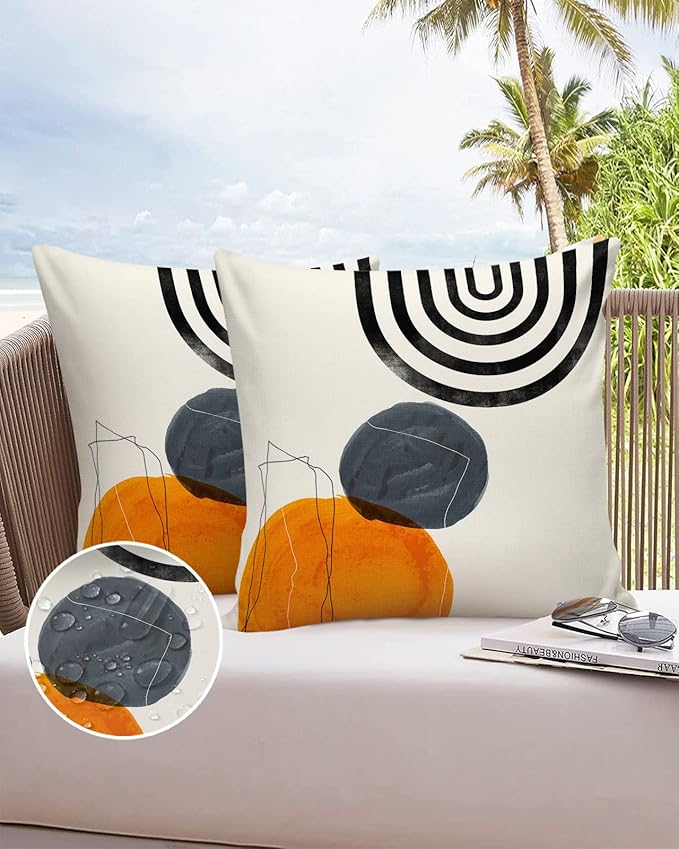 Outdoor Waterproof Throw Pillow Covers Set of 2 Boho Decorative Outdoor Pillows Cushion Case 18x18 Inch Bohemian Patio Pillows for Couch Sofa Bed Garden Office Home Decor Modern Art Geometric