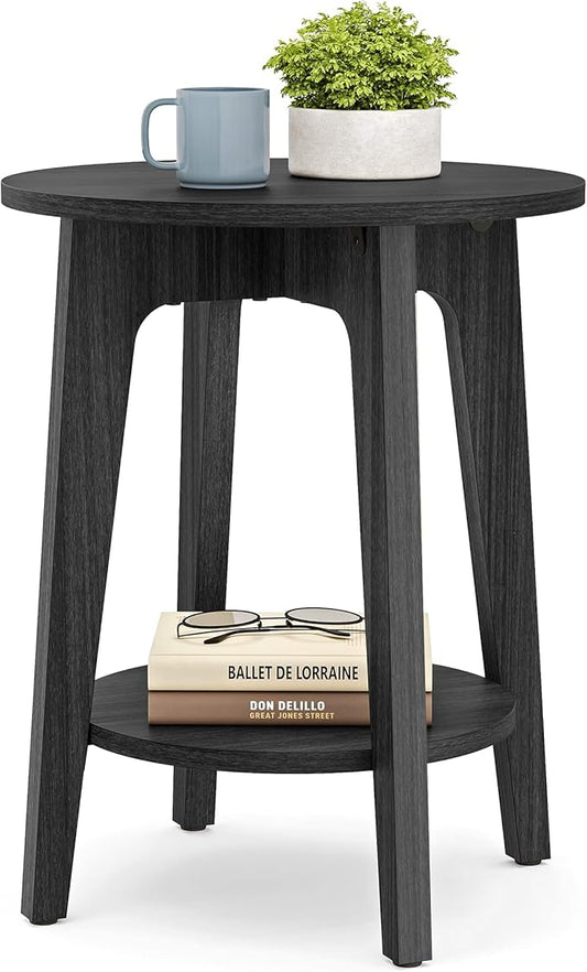 VASAGLE Side Table, Small Round End Table with Lower Shelf, Nightstand for Small Spaces, Living Room, Bedroom, Charcoal Gray ULET283T22