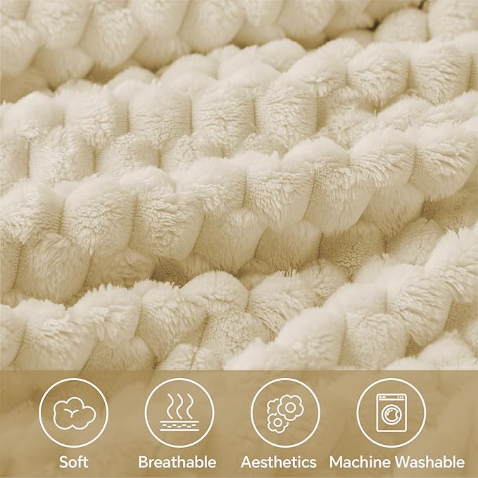 BEDELITE Fleece Throw Blanket for Couch & Bed - 3D Jacquard Decorative Beige Blanket, Super Soft and Cozy Warm Fuzzy Blanket All Seasons Suitable, 50x60Inches