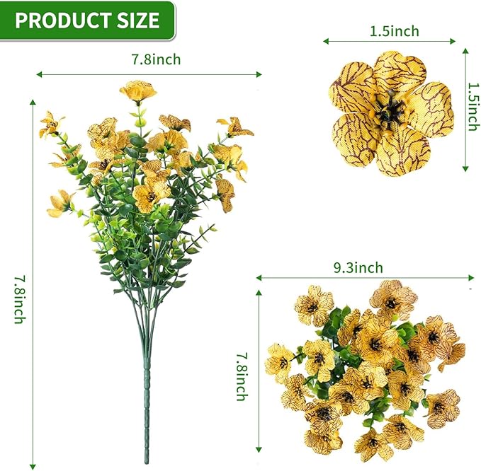 Artificial Flowers Outdoor, Faux Silk Flowers Plastic Plants for Outdoors Indoor Outside Front Porch Hanging Planter Window Box Garden Home Decoration, 14 Bundles(Yellow)