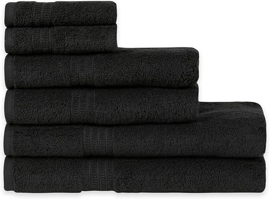 HOMELOVER 6 Piece Towel Set - 100% Organic Cotton, 2 Bath Towels, 2 Hand Towels, 2 Washcloths - 500 GSM, Hotel & Spa Quality, Soft, Quick Dry, Highly Absorbent Bathroom Essentials (Charcoal Black)