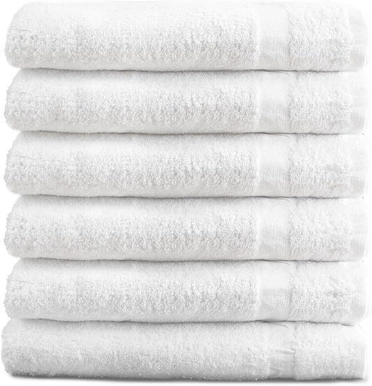 Pearl Linens Bath Towel Set of 6, Cotton, 24 x 50 Inches, White Bath Towels Bulk, Lightweight and Highly Absorbent Quick Drying Towel Set for Hotel, Spa and Bathroom, White Hotel Towel