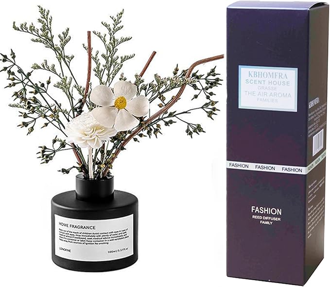 Reed Diffuser Set with Dried Flowers, 3.38fl.oz Fragrance Diffuser with Sticks, Scented Sticks Aroma Diffuser, Home & Office Décor for Air Fresheners, Bathroom (Jasmine Tea)