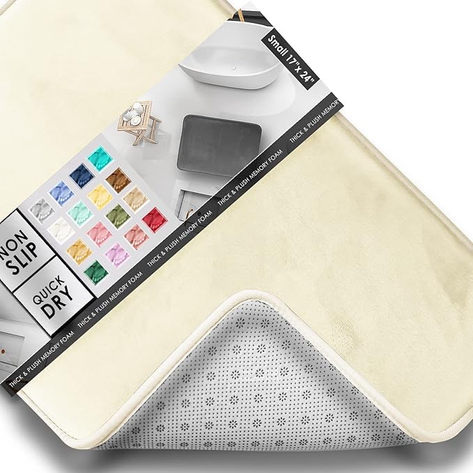 Clara Clark Bathroom Rugs, Velvet Memory Foam Bath Mat, Non-Slip, Machine Washable Bath Rugs - Dries Quickly, Ultra Soft Plush Bath Mats for Bathroom, 17 x 24, Solid White