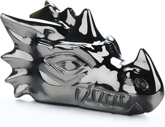 Skullis 2.0" Black Obsidian Hand Carved Crystal Dragon Head Skull Sculpture, Crystal Healing.1487