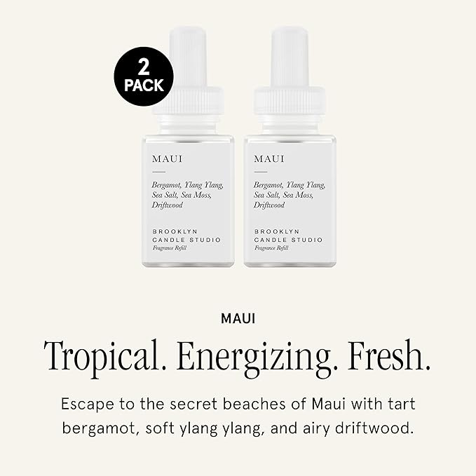 Pura & Brooklyn Candle Studio Home Scent Refill - Smart Home Air Diffuser - Up to 120-Hours of Luxury Fragrance per Vial - Clean & Safe Diffuser Fragrance - 2 Pack, Maui