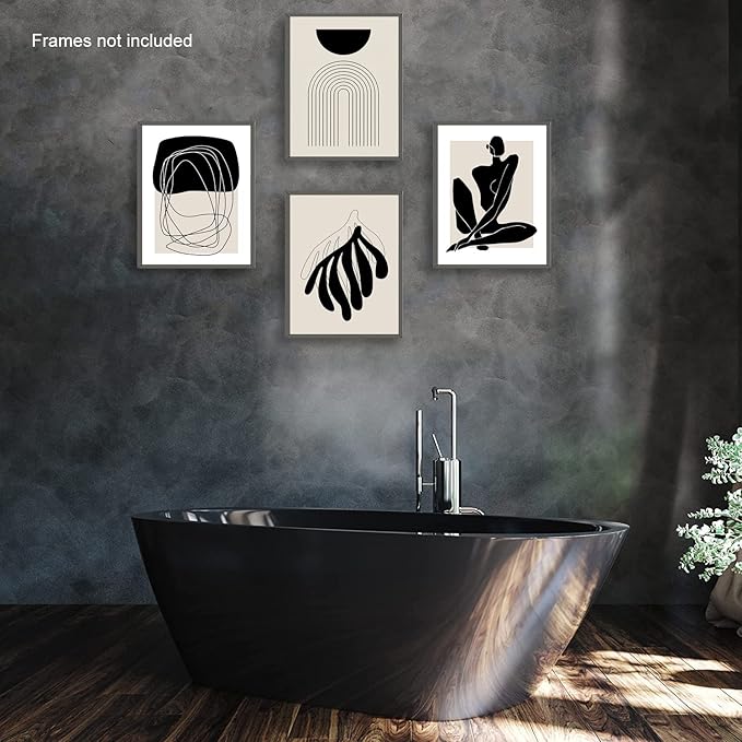 Boho Wall Art Mid Century Modern Decor Canvas Prints Set of 6 Black And White Neutral Abstract Boho Wall Decor for Bedroom Living Room Bathroom 8"x10" UNFRAMED