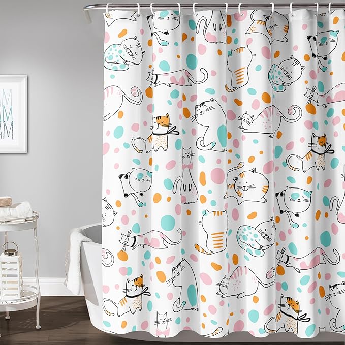 AILONEN Cat Shower Curtain,Cute Cat Bath Curtain,Pet Cat Kitten Bathroom Curtain Decor,Cartoon Animal Polyester Waterproof 60" W*72" H Shower Curtain for Boys Girls (12 Hooks)