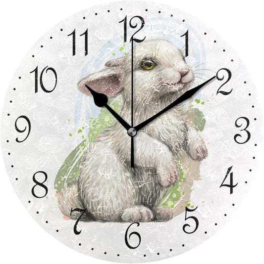 ALAZA Wall Clock Lovely Splashes Watercolor Rabbit Bunny Silent Non-Ticking Decorative Wall Clocks Battery Operated 10 Inch for Home Living Room Kitchen Bathroom Bedroom