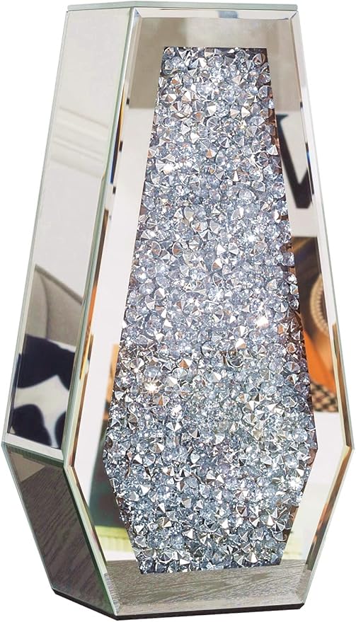 Crushed Diamond Mirror Vase Silver Flower Vases for Decor Bling Crystal Glass Vase for Room Decor, 12 Inches (Can Hold Water)