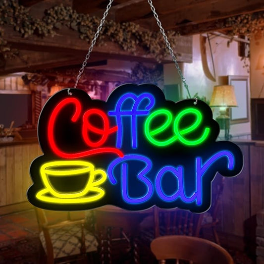 Neon Sign, Coffee Bar Neon Light, 16.14 x 10.43 Inch, Modern Style, Wall Mount, Neon Color, Rubber & Plastic Material, USB Powered
