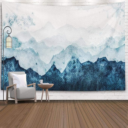 EMMTEEY Tapestry Wall Hanging, Tapestries Décor Living Room Bedroom for Home Inhouse by Printed 92.5X70.9 Inches for Blue Mountains Fading in Distance Perspective Watercolor Painting Paper