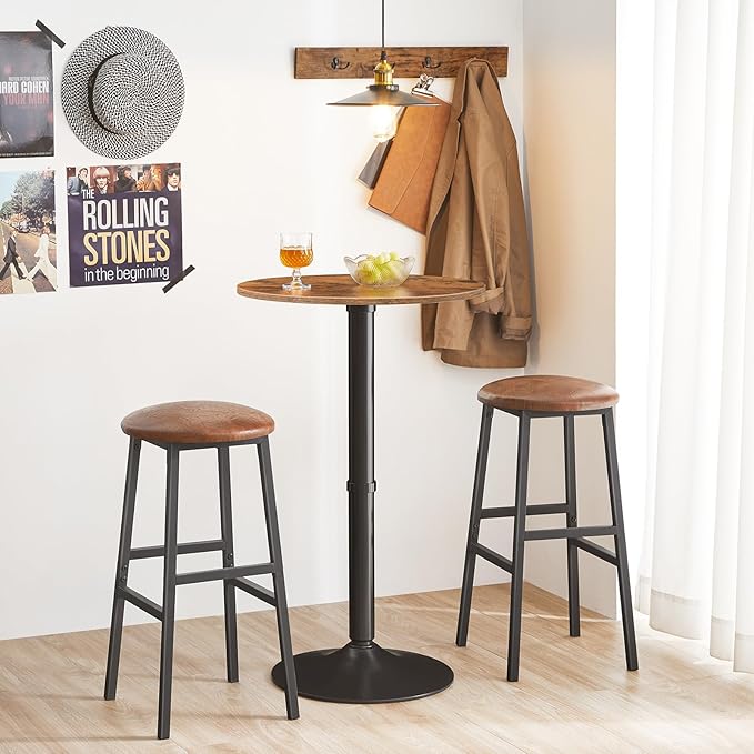 HOOBRO Round Bar Table, 35" Tall Pub Table, Cocktail Table with Base, Stable Counter Table with Non-Slip Base for Narrow Space, Bar Height Table for Kitchen, Easy to Assemble, Rustic Brown BF57BT01