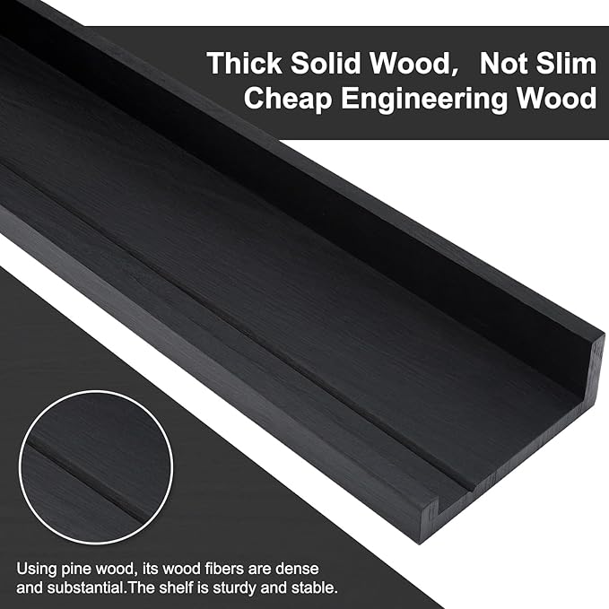 MBYD 36 Inch Floating Shelves Black, Wooden Hanging Shelves Picture Ledge Shelf, Photo Ledge Shelves for Wall with Lip Set of 2, Wall Mounted Shelf for Bedroom Kids Room Bathroom Same Sizes
