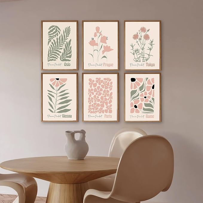 Flower Market Posters, Boho Botanical Floral Wall Art Prints Blush Pink and Sage Green Aesthetic Bedroom Decor Canvas Artwork Painting, Abstract Minimalist Wall Decor Pink Room Decor for Boho Room,