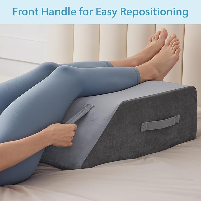 Leg Elevation Pillow for After Surgery, Leg Pillow Elevation Blood Circulation Memory Foam Leg Wedge for Elevation for Swelling, Foot Elevation Pillow Post Surgery 23.6×16.8×8 Inch Short Plush