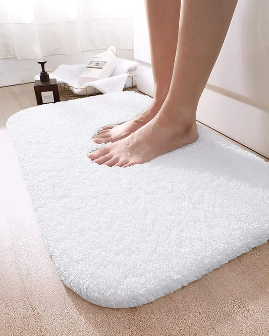 DEXI Bathroom Rug Mat, 36x24, Non Slip Washable Absorbent Microfiber Mats, Thick Soft Floor Shower Rugs for Bath Accessories Decor, White