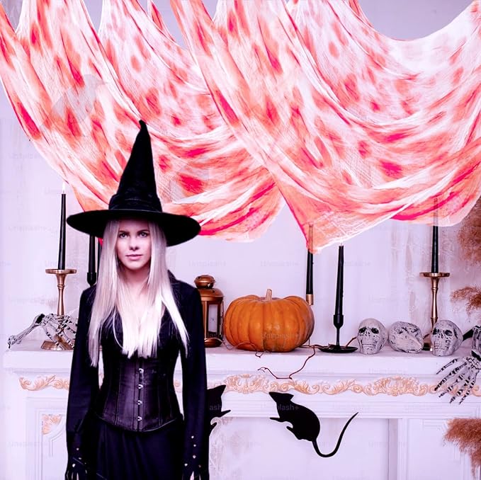 Halloween Blood Creepy Cloth（315 x 79 in） Scary Gauze Cloth Spooky Halloween Decorations Decor Outdoor Yard Home Wall Haunted House Doorways Patio Garden