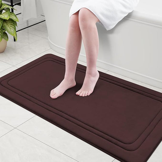 Grandaily Memory Foam Bath Mat Rug 47x24, Ultra Soft, Non-Slip and Absorbent Bathroom Rugs, Machine Wash Dry, Comfortable Bath Carpet for Bathroom Floor, Tub and Shower, Brown