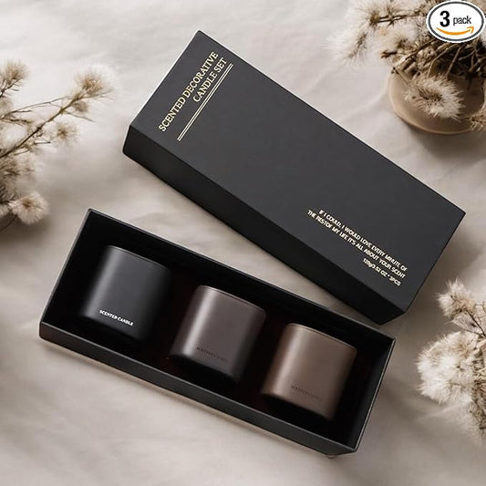 Set of 3 Scented Soy Candles Gift Set 3 Scented Candles, Champagne+Red Teak+Amber Allure,Each Candle Burns for 40-50 Hours, Allowing You to Enjoy Wonderful Aromas for Many Evenings.