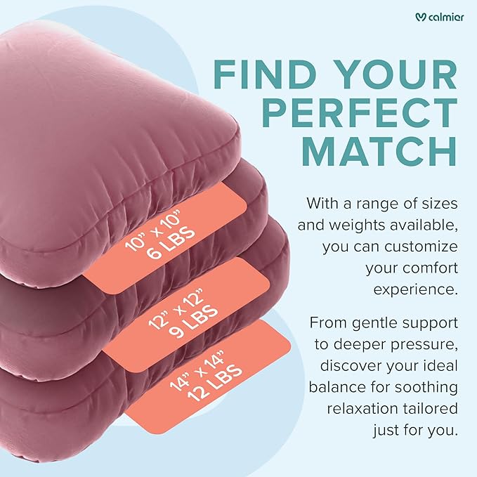 Calmier - 12 lb Sensory Weighted Pillow - Glass Bead Filled Hug Pillow - Ultra Plush Cozy Weighted Pillows for Adults and Kids - Child Sensory Pillow - Weighted Lap Pad (Pink - Minky, 12 LBS)