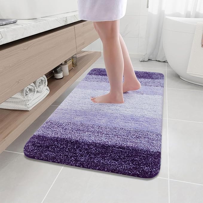Arotive Microfiber Bathroom Rugs, Shaggy Soft and Absorbent Bath Rug, Non-Slip, Thick Plush Machine Washable Dry Bath Mats for Bathroom, Tub and Shower, 44x24, Dark Purple