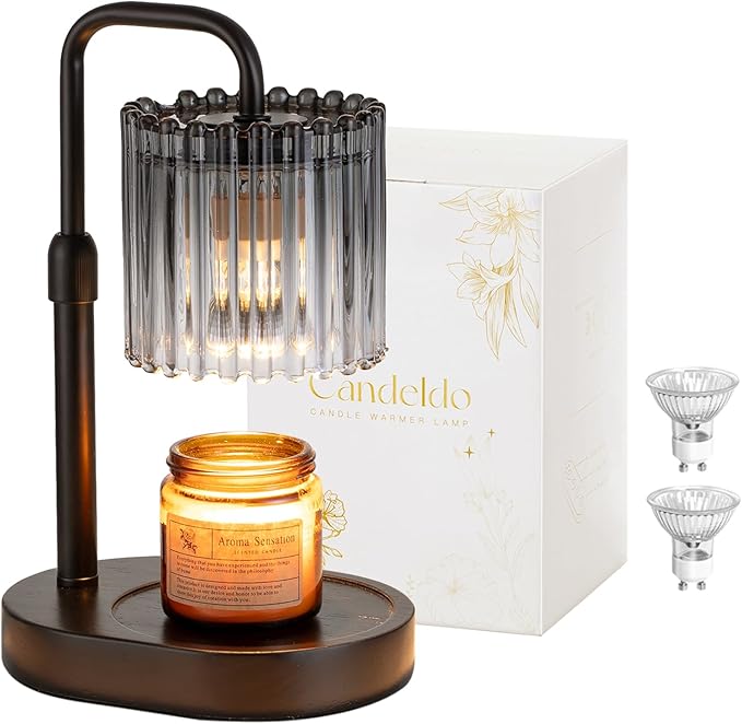 Candle Warmer Lamp with Timer: Black Candle Warming Lamp with 2 Bulbs Height Adjustable Wax Melt Warmer Dimmable Modern Bedroom Decor Gift for Women