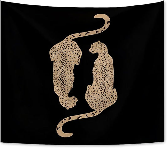 KAIOUS Black Leopard Cheetah Tapestry, Y2k Leopard Cheetah Wall Hanging Tapestries for Bedroom Living Room Dorm Girls Room Home Decor 50x58 Inches