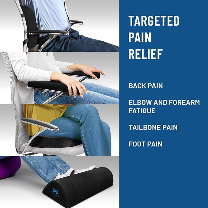 Everlasting Comfort Seat Cushion, Back Cushion, Foot Rest, Arm Rest Pads - Complete Office Setup - Memory Foam Chair Cushions for All-Day Comfort