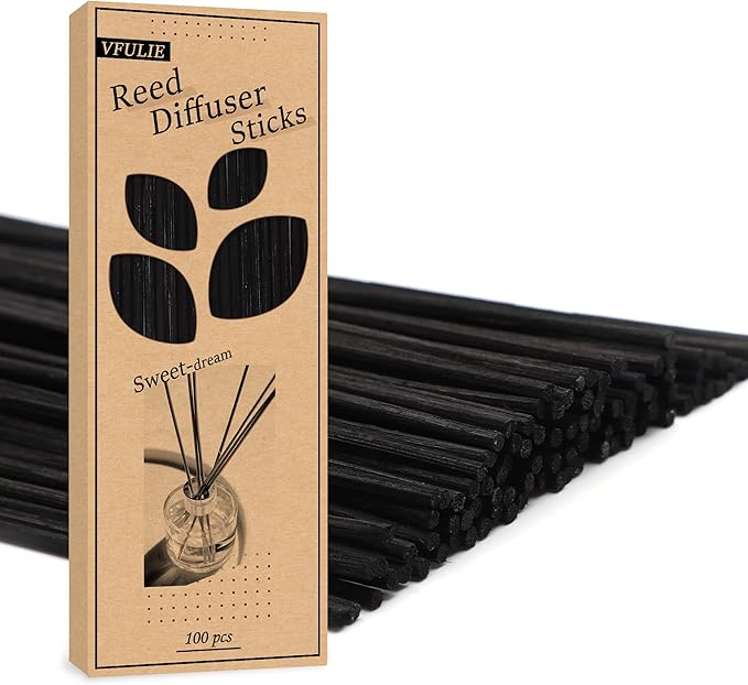 VFULIE 100PCS Reed Diffuser Sticks, 10 Inch Natural Rattan Wood Sticks Essential Oil Aroma Diffuser Sticks Refill Replacement for Aroma Fragrance (Black)