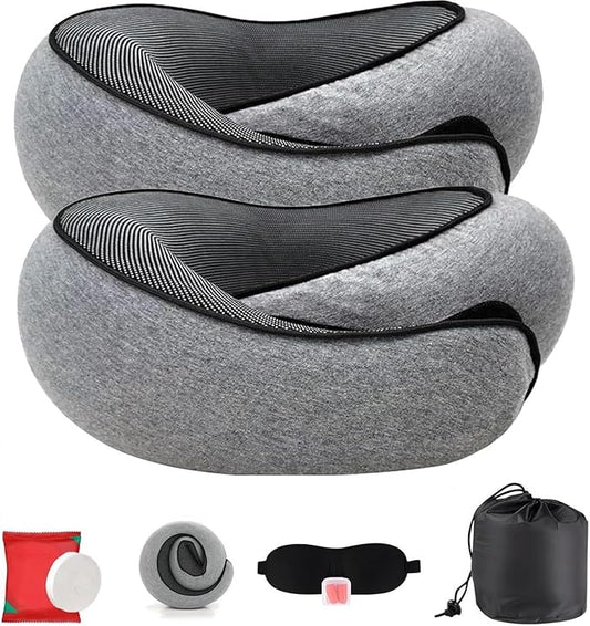 2PCS New Travel Pillow, Neck Pillow Airplane, Travel Pillows for Airplanes, Memory Foam Travel Pillow, Stowable U-Shaped Pillow