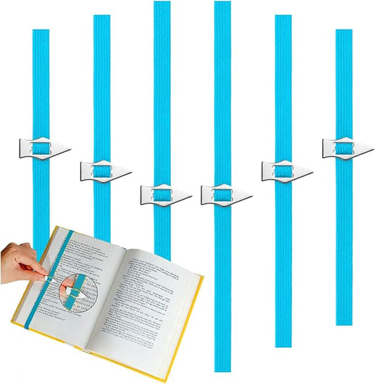 6 Pack Elastic Bookmark,3 Size Book Marks with Pointer Perfect for Any Books Reading-Mark Last Place,Planner Bookmarks for Reading Women,Men,Kids,Book Lovers(Blue)
