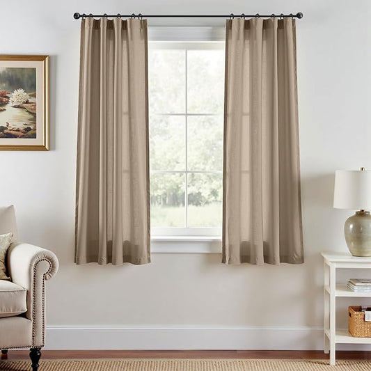 jinchan Linen Blend Closet Curtains 63 inch Length 2 Panels for Bedroom Bathroom, Farmhouse Country Cottage Core Style 38 inch Wide Drapes with Rod Pocket Back Tab(38W x 63L, Taupe)