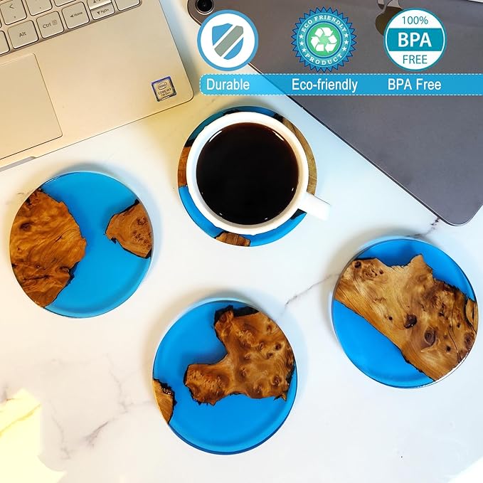 Drink Coaster Set, Wooden Bar Coasters, Resin Coaster for Coffee Table, Tabletop Decorative Artwork, Unique, Handmade & Aesthetically Pleasing for Home, Office, Bar Decor,Coasters Set of 4