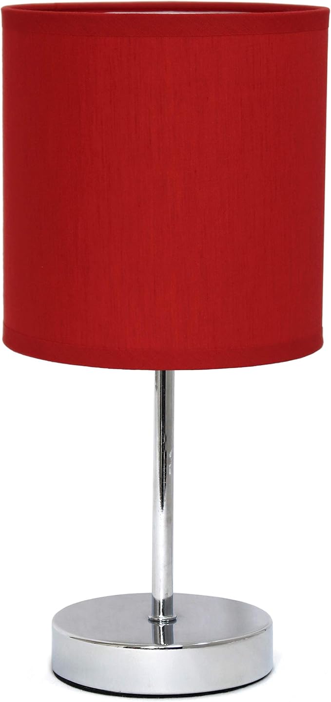 Simple Designs LT2007-RED Chrome Mini Basic Table Lamp with Fabric Shade, Red