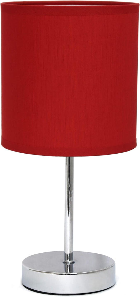 Simple Designs LT2007-RED Chrome Mini Basic Table Lamp with Fabric Shade, Red