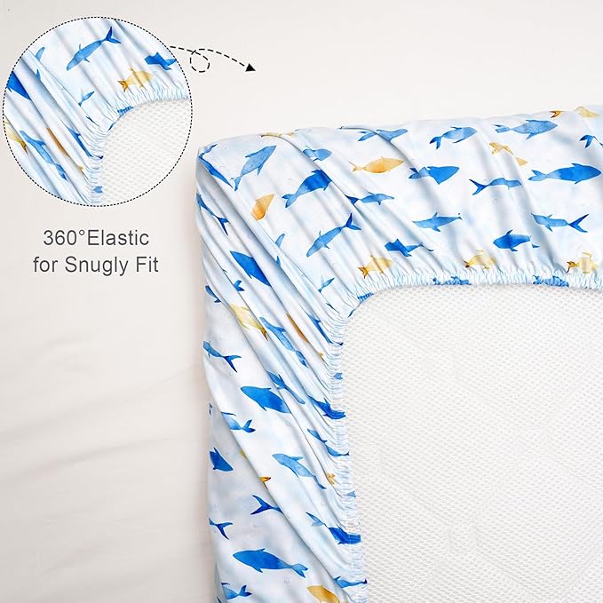 david's kids 3 Pack Fitted Crib Sheets, Ultra Soft Breathable Comfortable Baby Sheet Set for Boys Girls Neutral, 28x52 Inch Fits Standard Crib and Toddler Mattresses, Whale