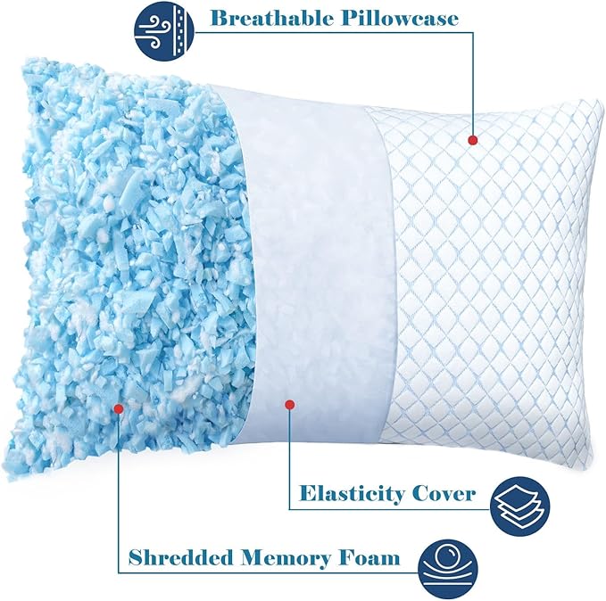 mislili Memory Foam Pillows Queen Size Set of 2, Luxury Cooling Queen Bed Pillows 2 Pack, Adjustable Frim Queen Size Pillows for Stomach Back Side Sleepers, Bed Pillows Washable with Extra Filling