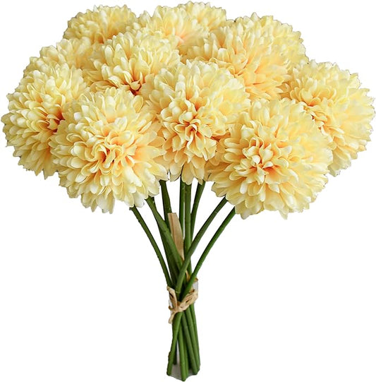 Mandy's Yellow Artificial Ball Chrysanthemum 12 Stems Faux Flowers with Bendable Stems for DIY Wedding Centerpiece Fall Decor Home Arrangements