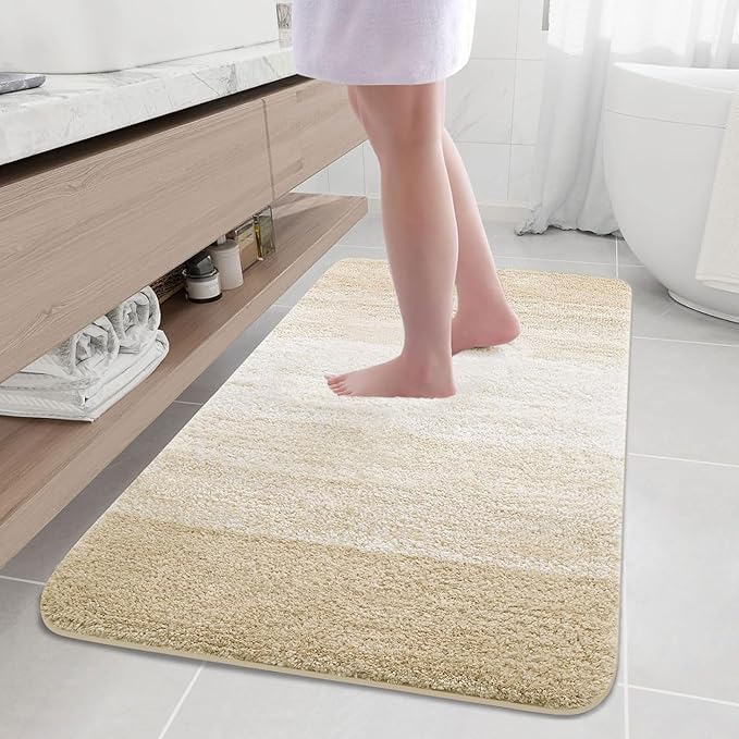 Arotive Microfiber Bathroom Rugs, Shaggy Soft and Absorbent Bath Rug, Non-Slip, Thick Plush Machine Washable Dry Bath Mats for Bathroom, Tub and Shower, 50x30, Light Beige