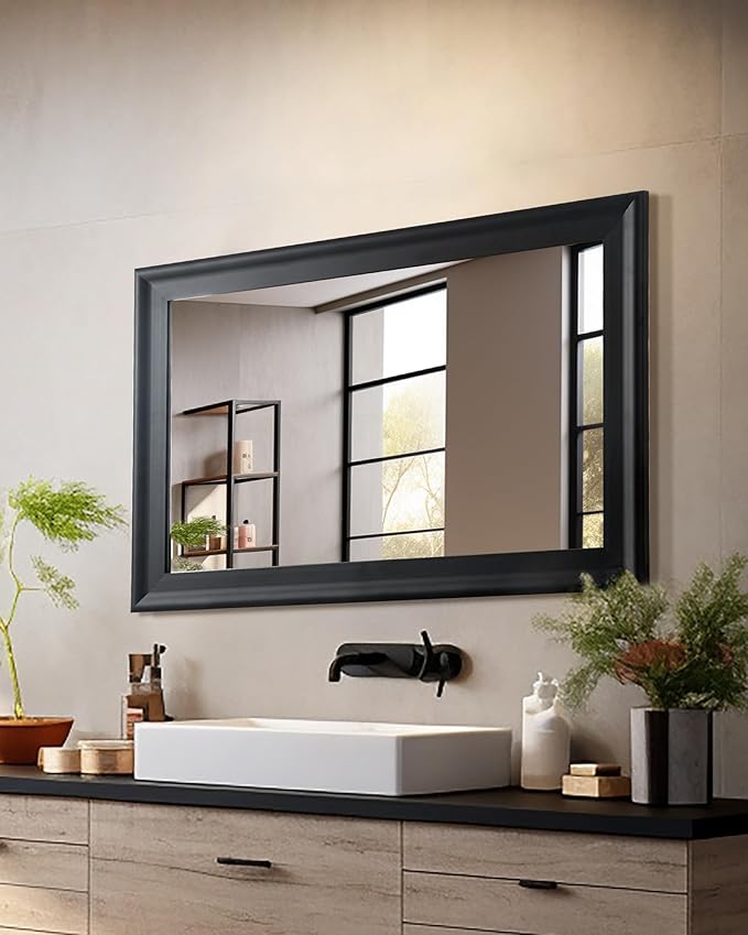 CULER Black Wood Wall Mirror for Bathroom,Rectangle Rustic 24 x 36 inch Hanging VanityMirrors with Wooden Frame for Living Room,Bedroom,Entryway