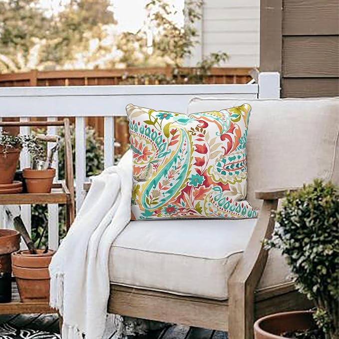 LVTXIII Outdoor Throw Pillow Covers Waterproof Tropic Accent Pillow Cases Fluffy Outdoor Cushion Covers for Garden and Patio Furniture Decoration, 16x16, 2 Pack, Pretty Paisley