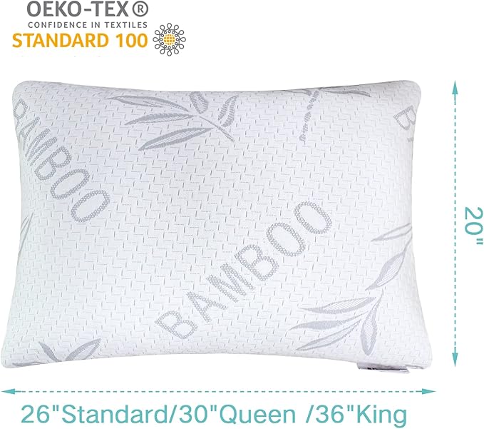 JJDANFILL Rayon Derived from Bamboo Pillow King Size Set of 2 - Machine Washable Bed Pillows for Sleeping for Back, Stomach, Side Sleeper - Firm Shredded Memory Foam Pillows 20 * 36in