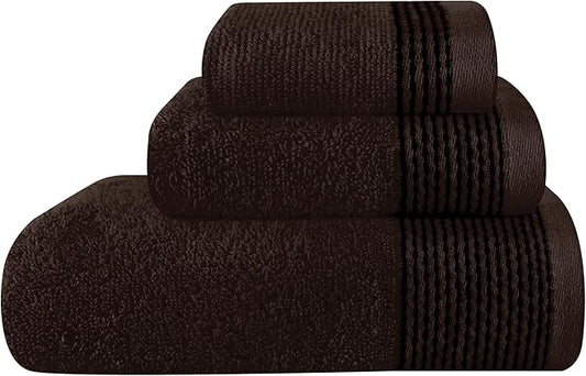 Belizzi Home Ultra Soft 3 Pack Cotton Towel Set, Contains a Bath Towel 28x55 inch, a Hand Towel 16x24 inch & a Wash Coth 12x12 inch, Ideal Everyday use, Compact & Lightweight -Chocolate Brown