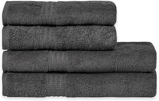 HOMELOVER 4 Piece Towel Set - 100% Organic Cotton 2 Bath Towels & 2 Hand Towels - 500 GSM, Hotel Quality, Soft, Highly Absorbent & Quick Drying Wash Towels for Kitchen & Bathroom (Coal Gray)