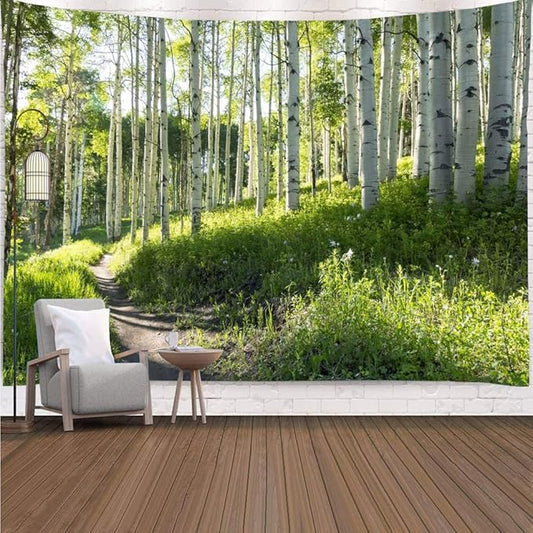 YISURE Forest Wall Tapestry Nature Tree Trail Path Landscape Wall Hanging, Morning Sunshine Through Green Tree Wall Tapestries for Home Office Indoor and Outdoor Decor Large Size 91(W) x71(L) Inch