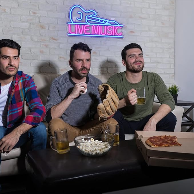 Guitar Neon Signs for Wall Decor, Live Music Neon Lights for Bedroom, Guitar Led Light up Sign with USB Powered for Party, Bar, Club