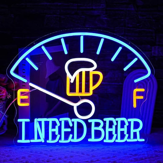 I Need Beer Neon Sign for Wall Decor Beer Neon Light Dashboard LED Neon Sign Beer Foam LED Neon Light for Bedroom Bar Wine Cellar Restaurant Hotel Decoration(16.1"*12.9")