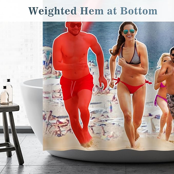 Aimego Extra Long Shower Curtain - Funny Cute Cool Ocean Cat with Weird Adults Beach UFO Fun Fabric Cloth Bath Shower Curtain Set with 12 Hooks for Bathroom Decor Accessories Bathtub Curtain, 72"x84"